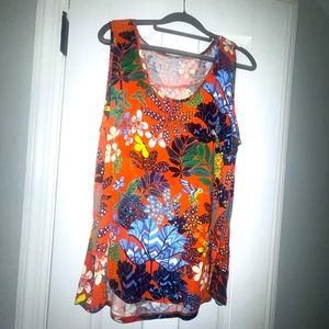LOFT Sleeveless Top, Tank, Cami, Orange-Red Floral and Bird Print, sz XL, EUC